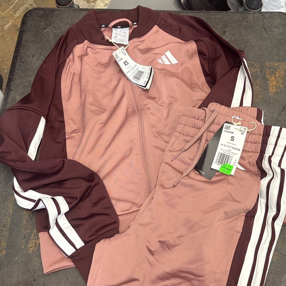 Adidas Women's Pink and Burgundy Sports Pants